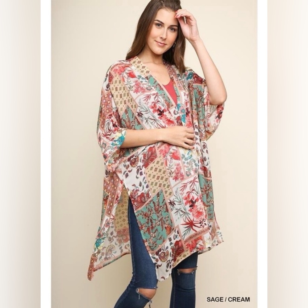 NWT UMGEE Boho Chic Floral Patchwork Pattern Kimono Size Small/Medium